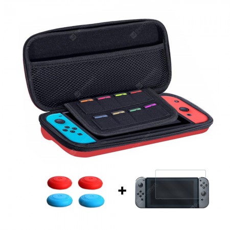 Storage Bag + Screen Tempered Glass Film + Thumb Stick Caps for Nintendo Switch