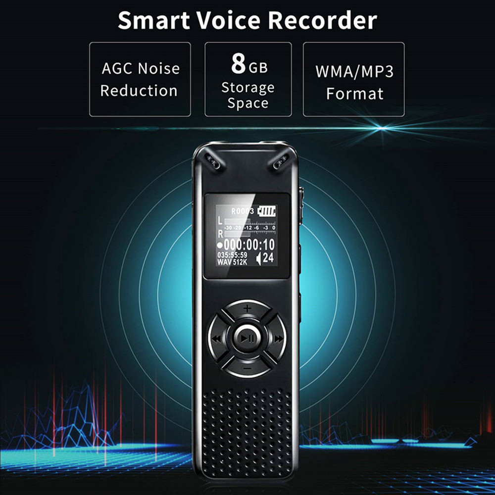 Hd Professional Intelligent Digital Voice Recorder Noise-Canceling MP3 Recorder- Black 1+8GB