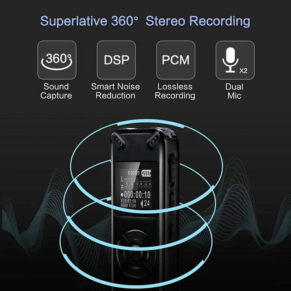 Hd Professional Intelligent Digital Voice Recorder Noise-Canceling MP3 Recorder- Black 1+8GB