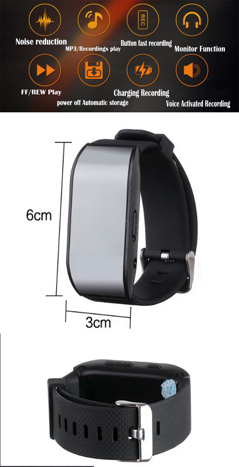 Wearable 8GB Watch Recorder Pen Portable Sound MP3 Player Audio Recording