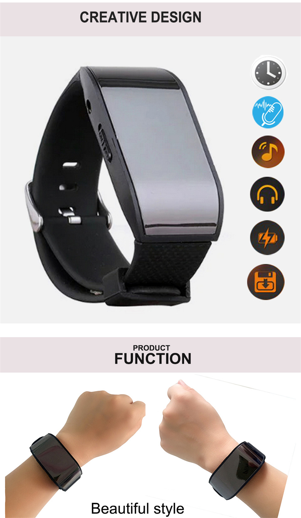 Wearable 8GB Watch Recorder Pen Portable Sound MP3 Player Audio Recording