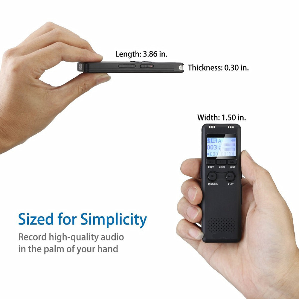 Portable Voice Activation Recording Hd Hifi Recorder MP3 Noise Reduction- Black 1+8GB