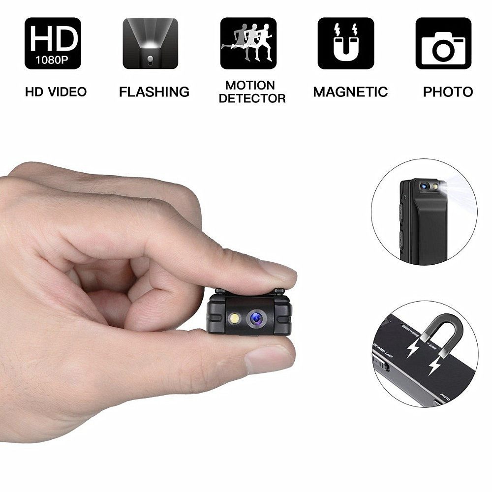 Hd Portable Video Recording Rotating Camera Recorder Strong Magnetic Adsorption- Black