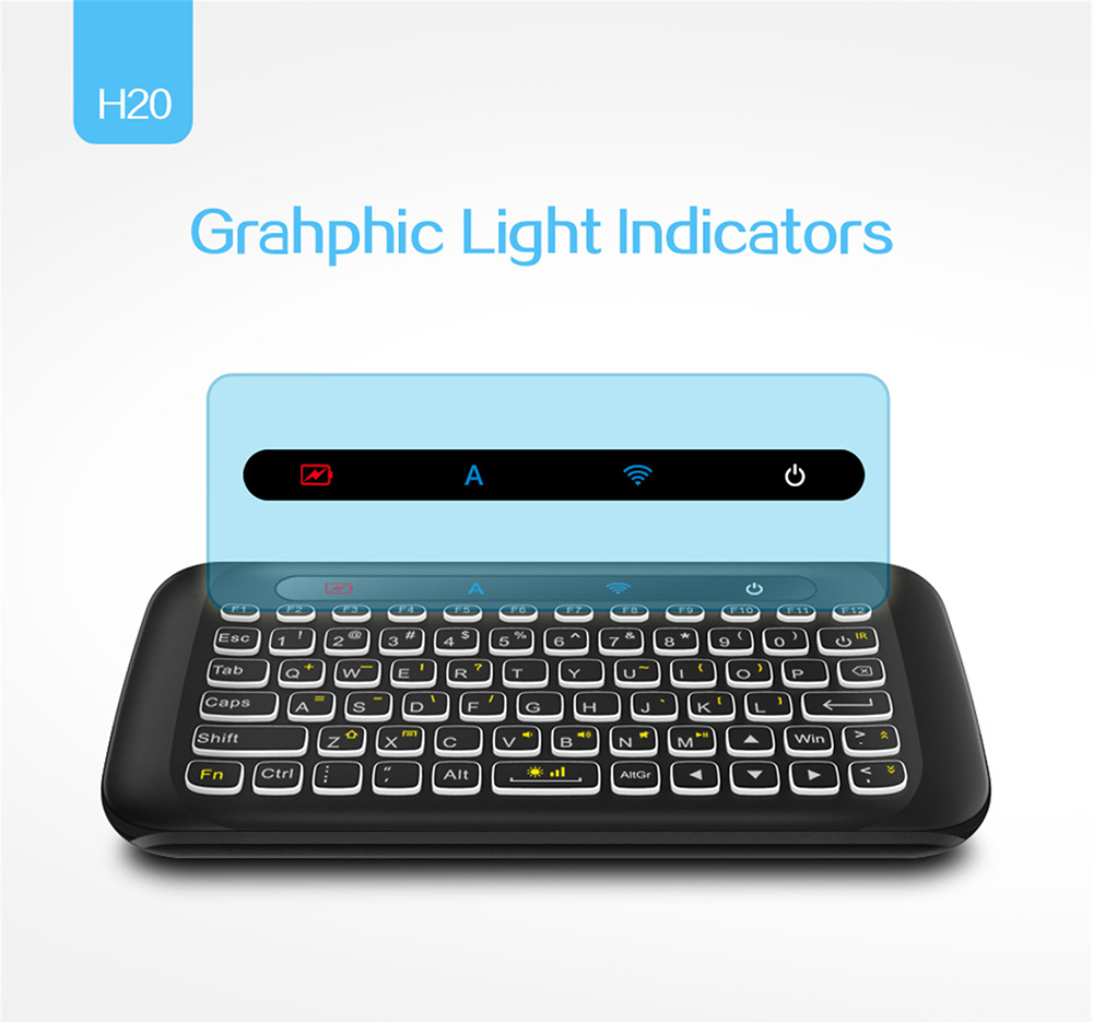 H20 Air Mouse Mini Backlight Keyboard Wireless Touchpad Mouse Colorful Breathing Lamp - Black