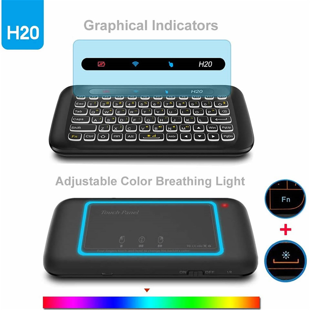 H20 Air Mouse Mini Backlight Keyboard Wireless Touchpad Mouse Colorful Breathing Lamp - Black