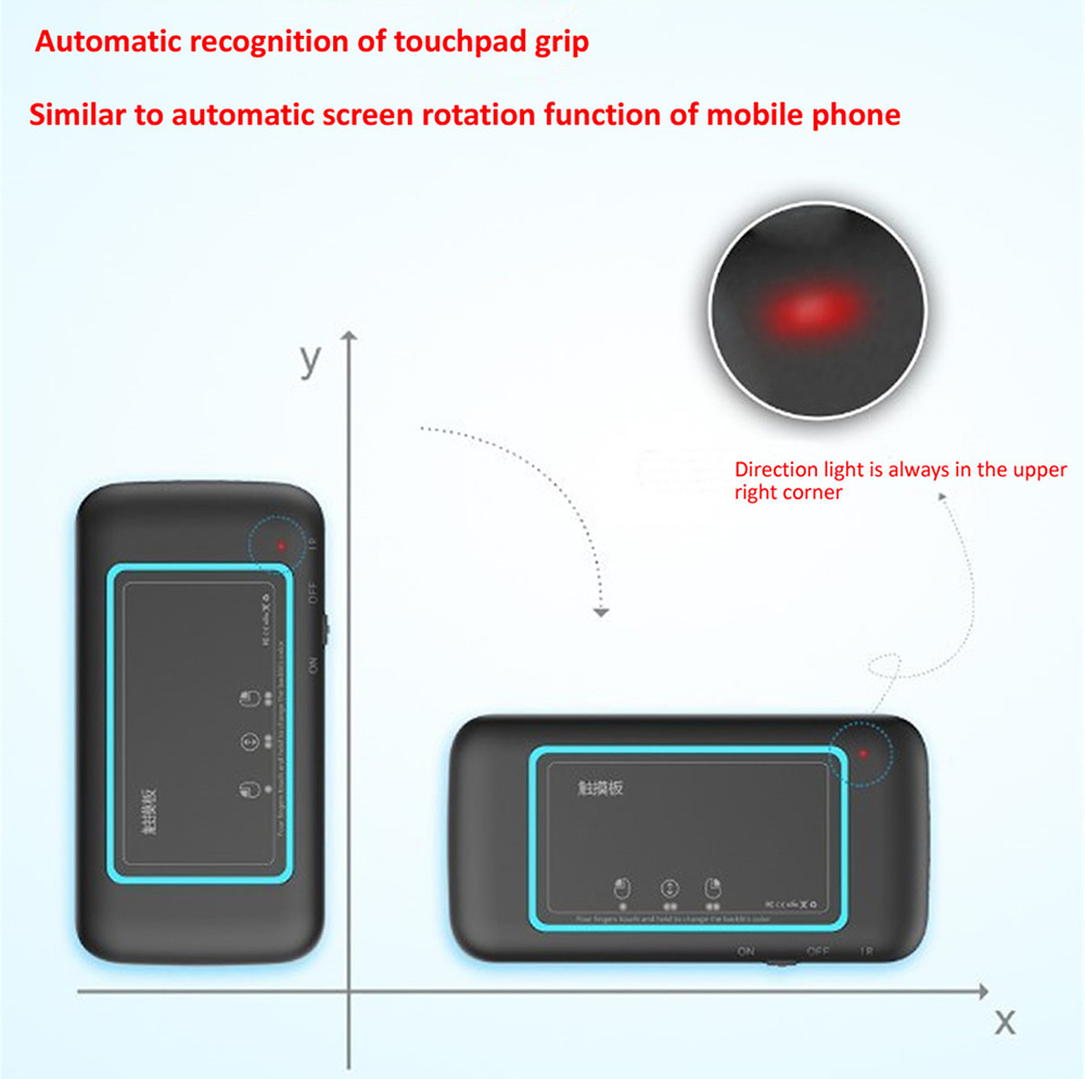 H20 Air Mouse Mini Backlight Keyboard Wireless Touchpad Mouse Colorful Breathing Lamp - Black