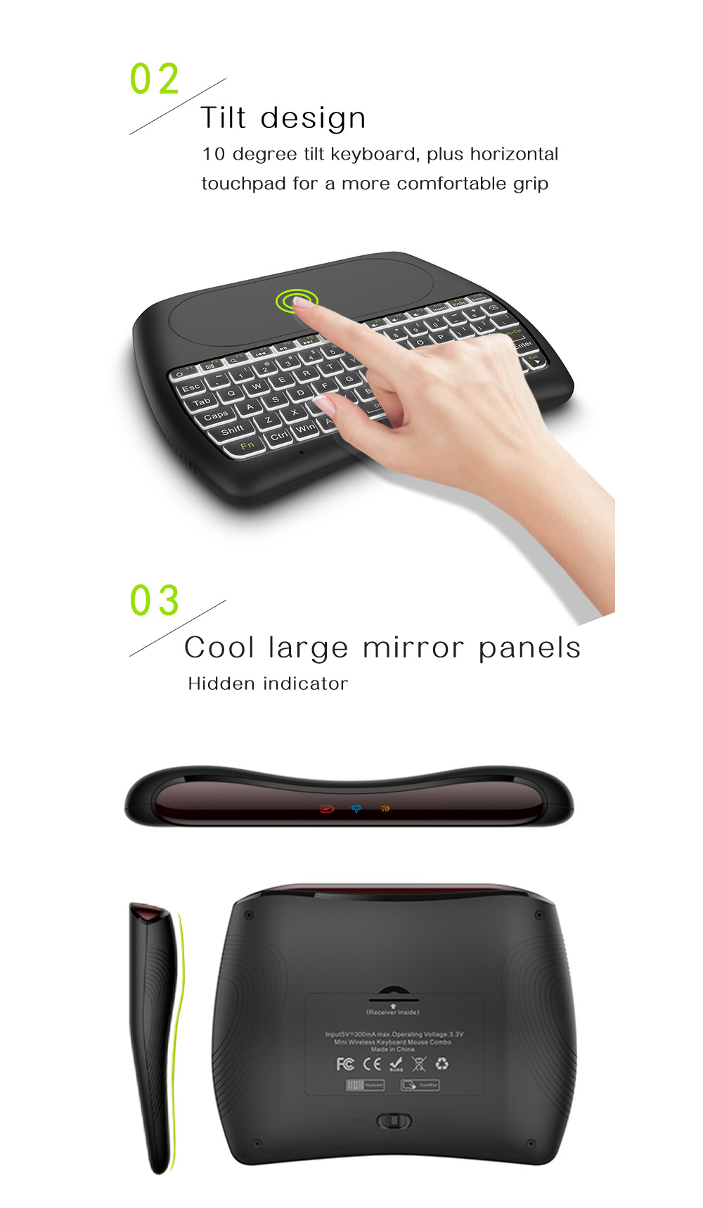 D8 Mini Key Air Mouse Large Screen Touchpad Mouse 2.4G Wireless Rechargeable Keyboard for Computer Android TV Box - Black