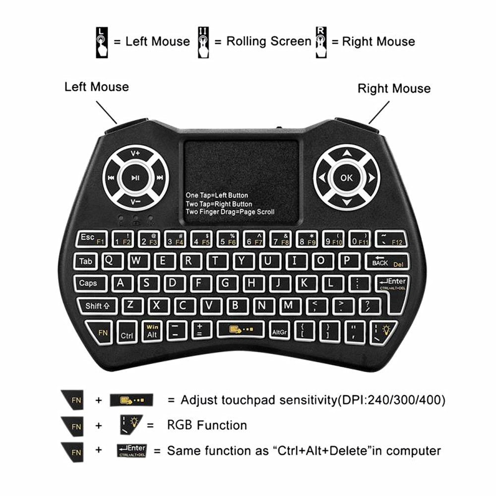 Wireless Keyboard Support Multilingual Flying Squirrels Mini Seven Dazzle Colour - Black