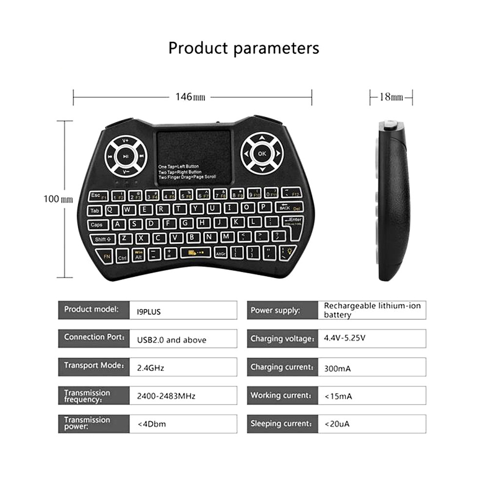 Wireless Keyboard Support Multilingual Flying Squirrels Mini Seven Dazzle Colour - Black