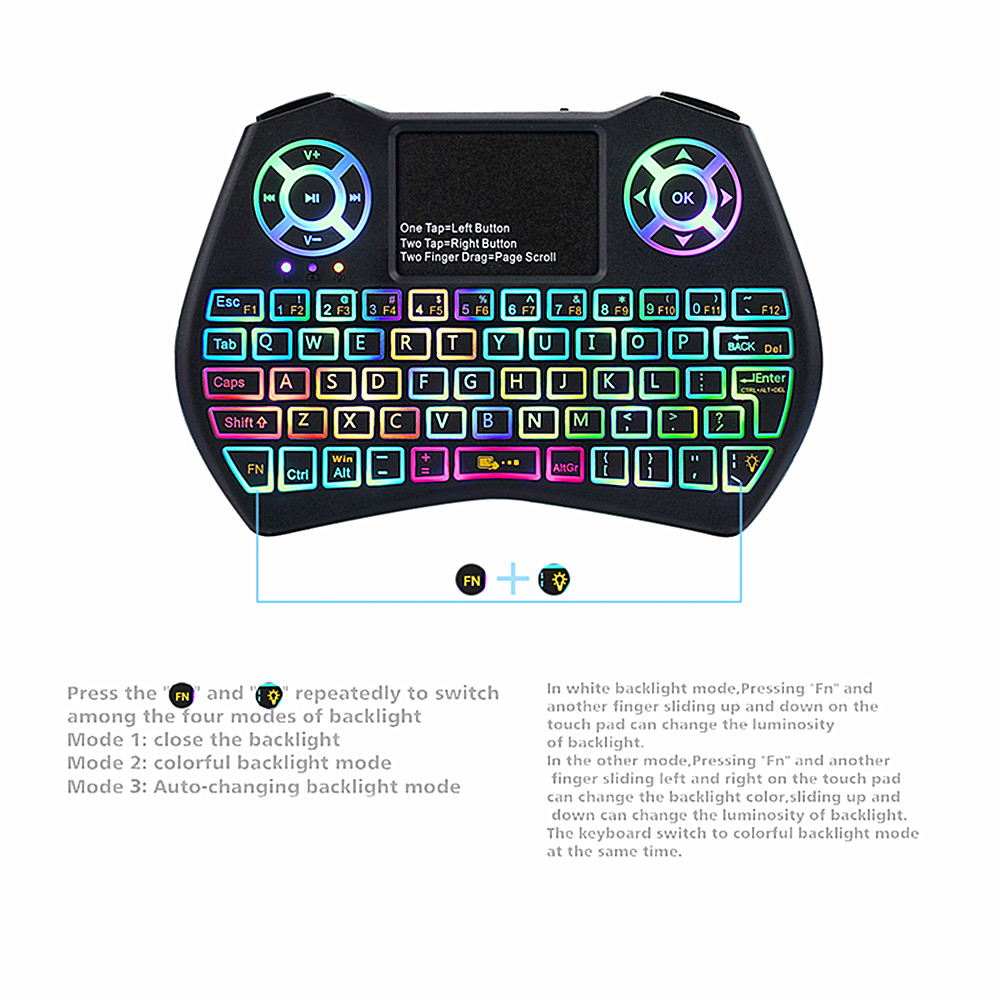 Wireless Keyboard Support Multilingual Flying Squirrels Mini Seven Dazzle Colour - Black