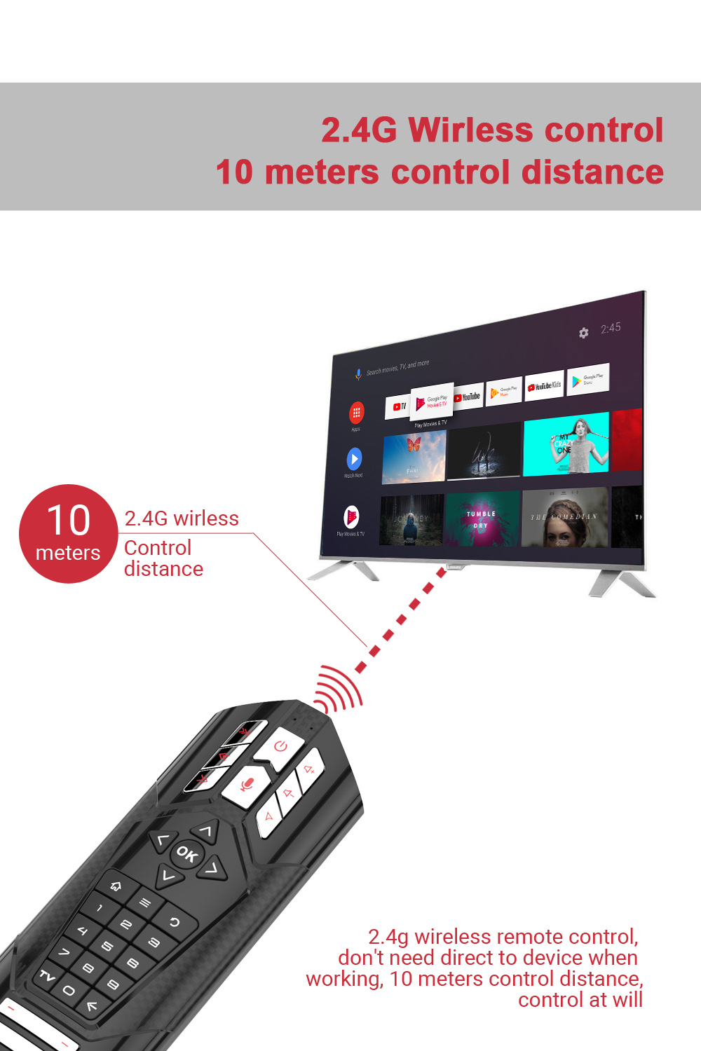 R1 Google Voice Remote Control Air Mouse Controller for TV Box - Black