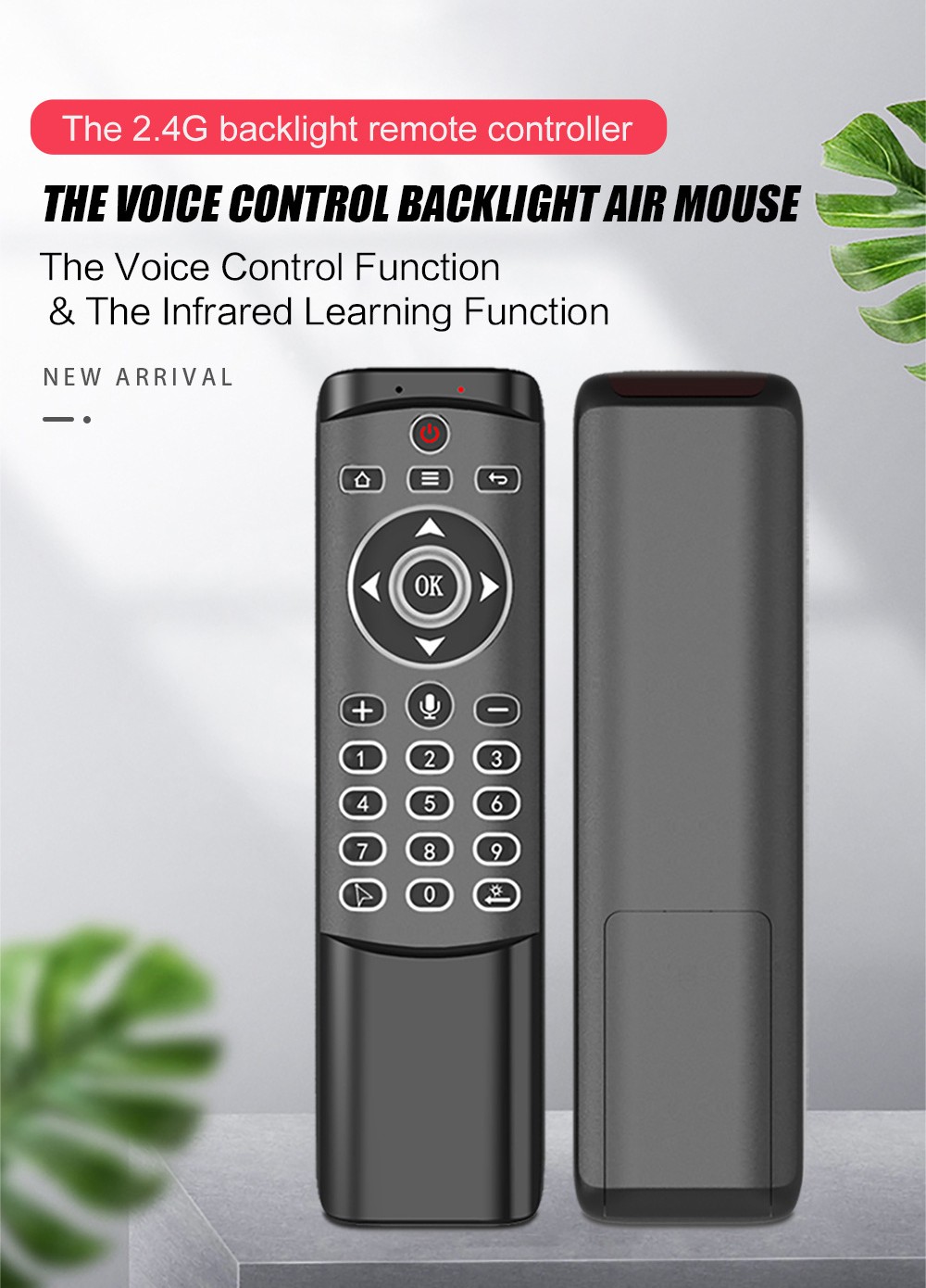 MT1 2.4G Wireless Backlit Gyroscope Voice Control Air Mouse - Black