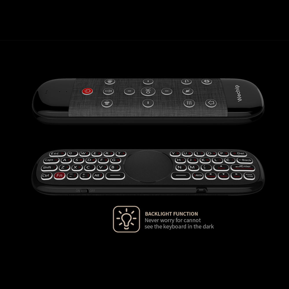 W2PRO Air Mouse Remote Control Keyboard Backlight Google Voice Gyroscope Touchpad Mouse - Black