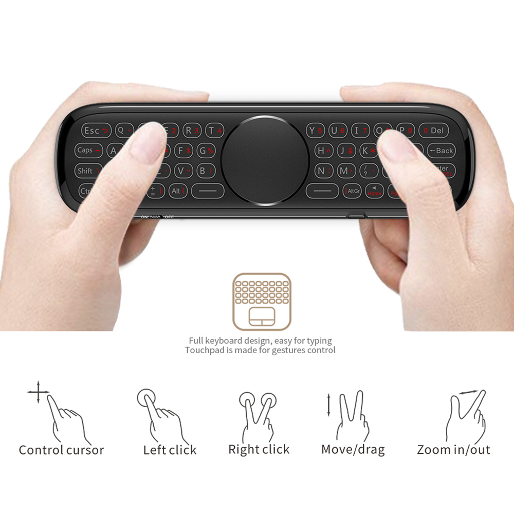 W2PRO Air Mouse Remote Control Keyboard Backlight Google Voice Gyroscope Touchpad Mouse - Black