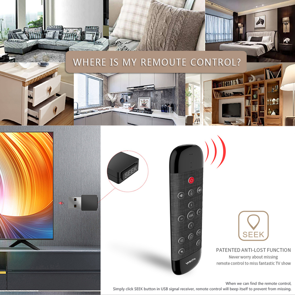 W2PRO Air Mouse Remote Control Keyboard Backlight Google Voice Gyroscope Touchpad Mouse - Black