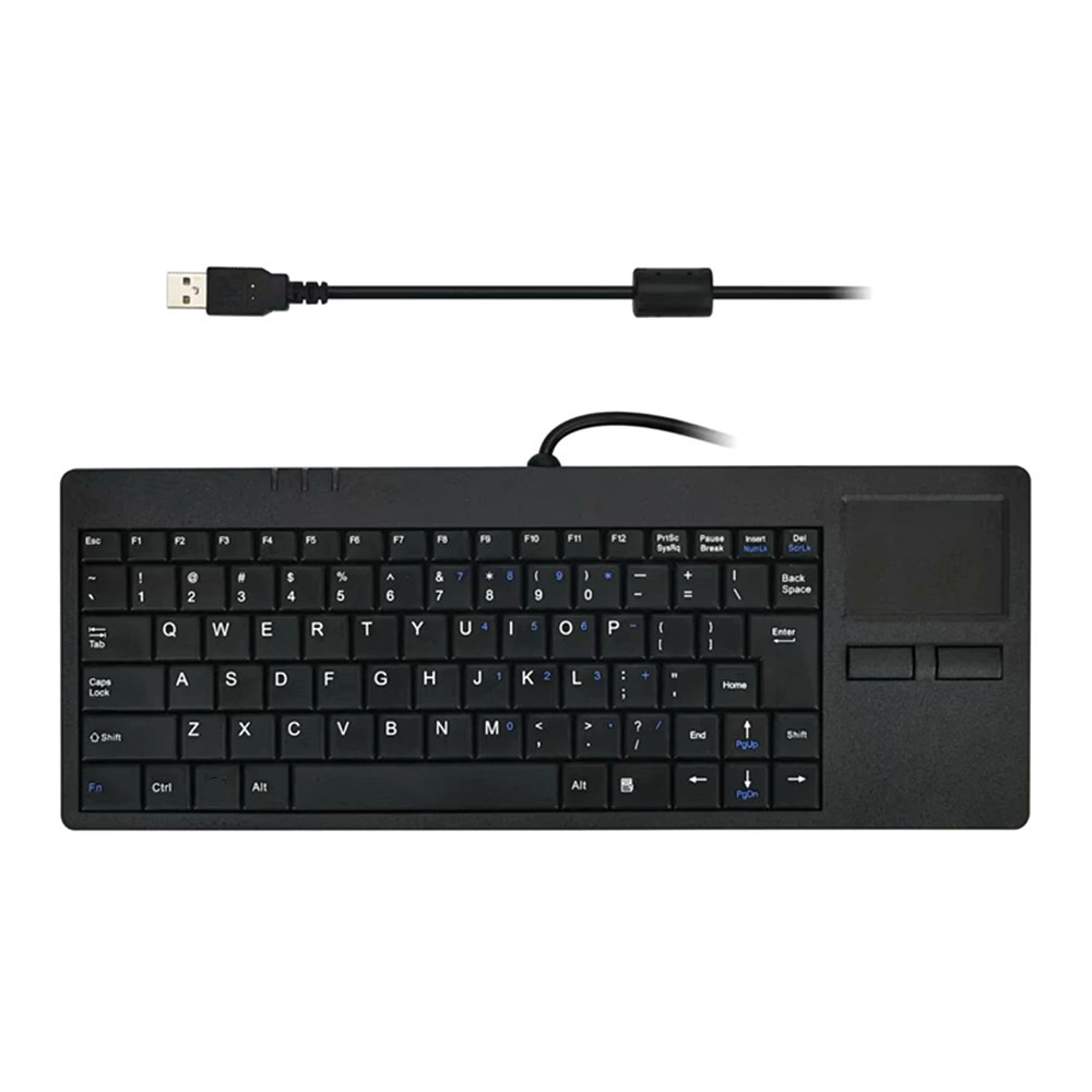 Wired USB Ultra-thin Mute Built-in HUB Mini Business Office Keyboard with Touchpad- Black