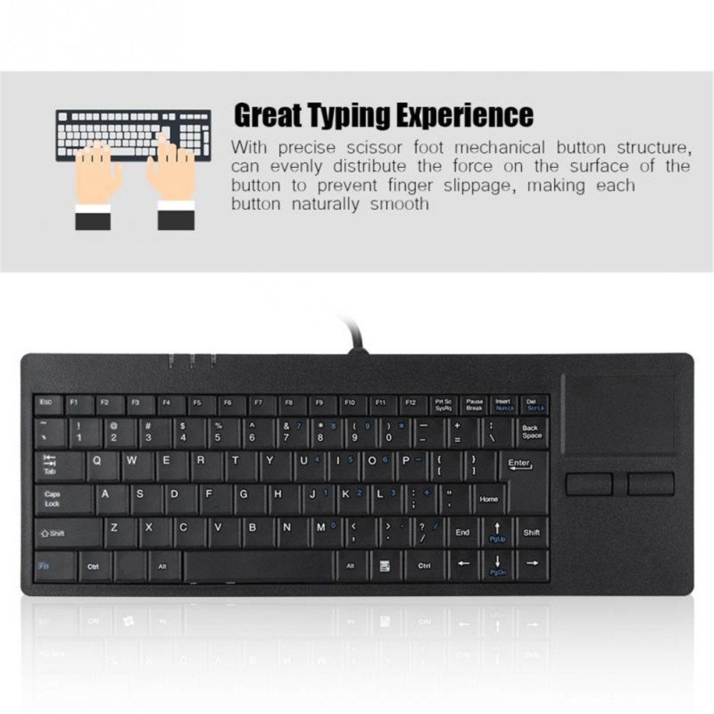 Wired USB Ultra-thin Mute Built-in HUB Mini Business Office Keyboard with Touchpad- Black