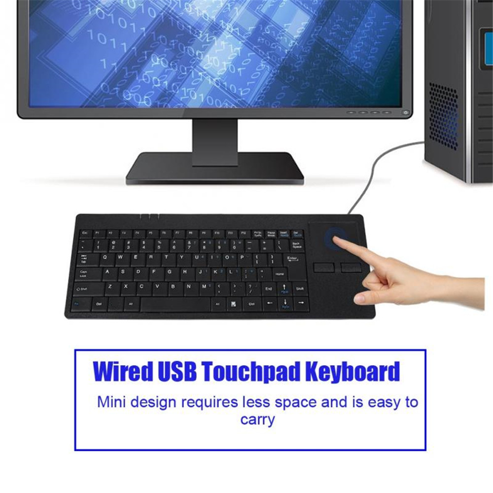 Wired USB Ultra-thin Mute Built-in HUB Mini Business Office Keyboard with Touchpad- Black