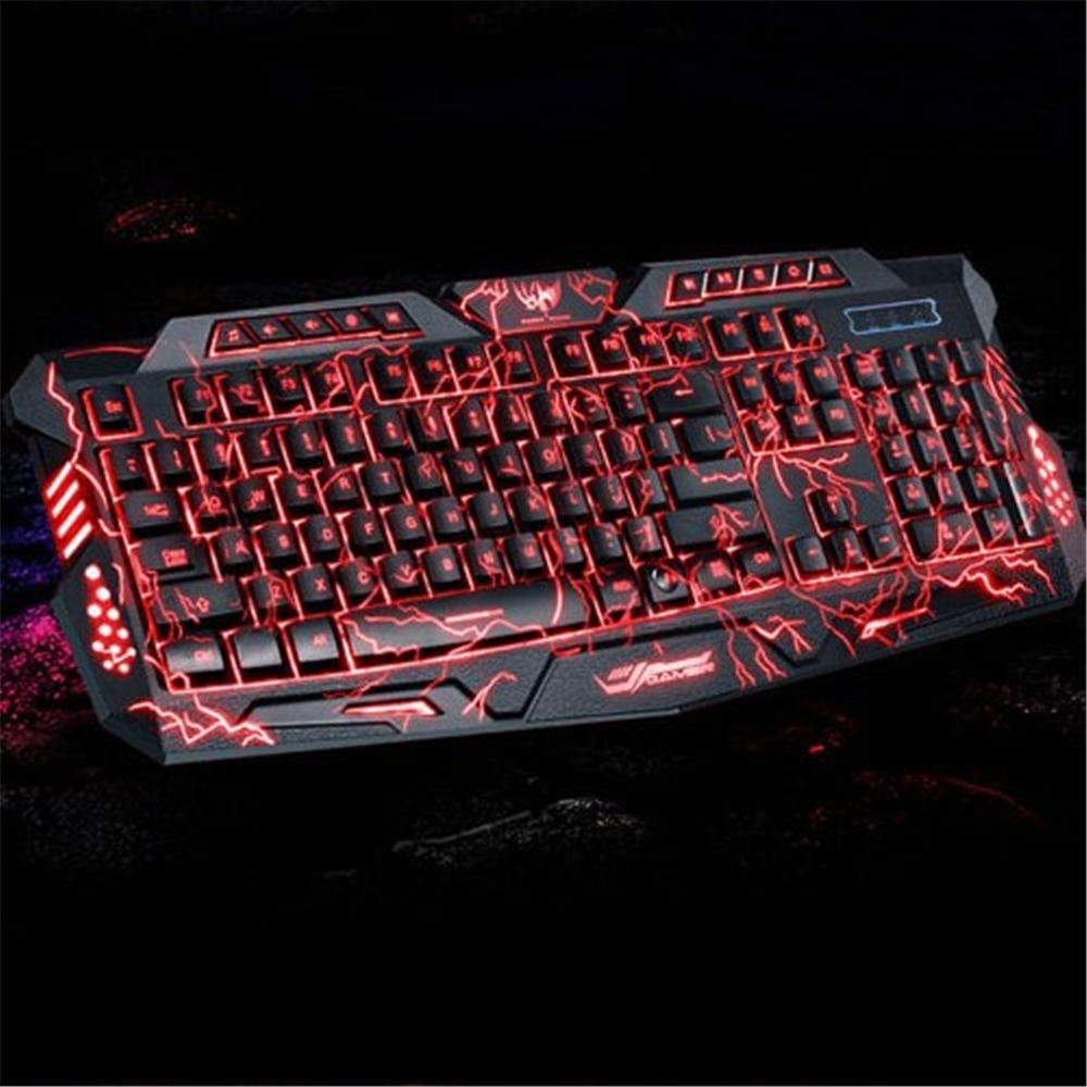 Tri-Color Backlit Computer Gaming USB Powered Full N-Key Game Keyboard - Black