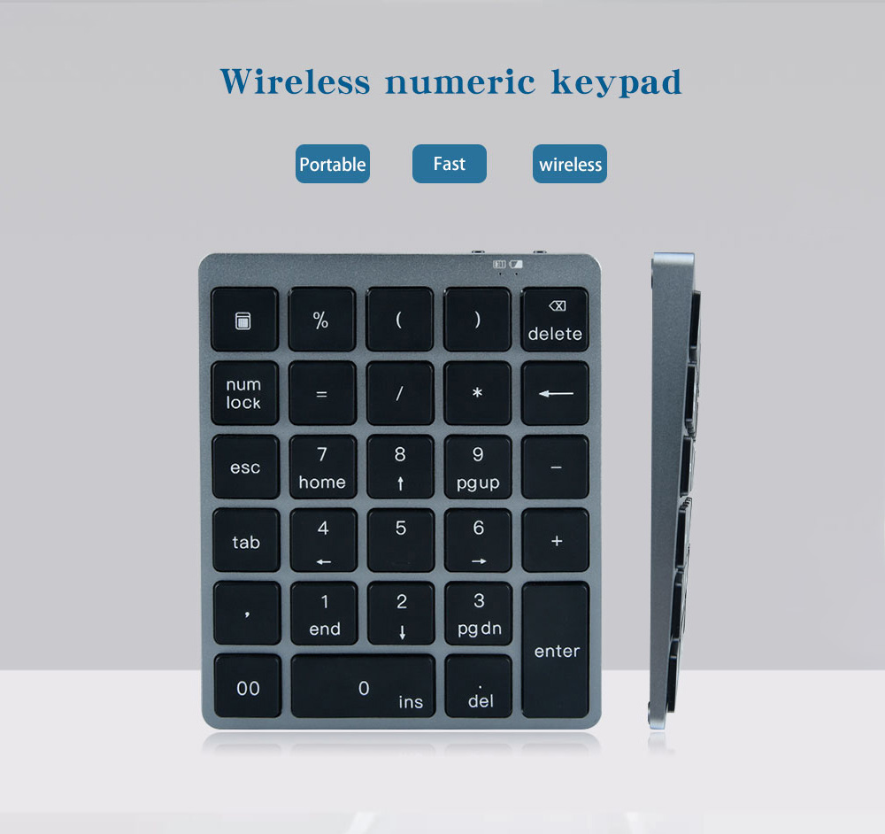 N960 Wireless 28-key Numeric Keypad Office Aluminum Bluetooth Wireless Charging Numeric Keypad Slim Mini - Black